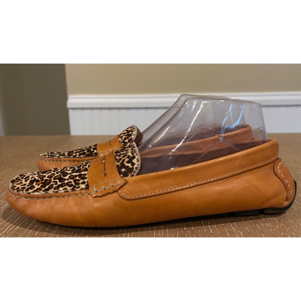 Massimo Matteo Firenze Mens 11 Tan Leather Leopard Haircalf Penny Loafers MM3178
